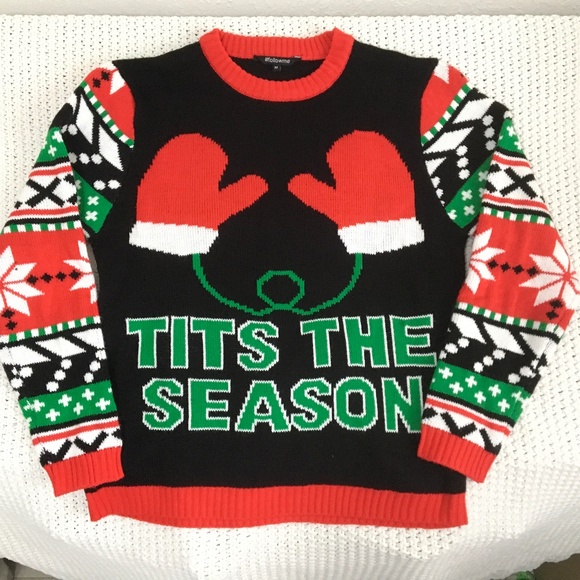 FOLLOW ME SIZE MEDIUM / TIT'S THE SEASON CHRISTMAS SWEATER - Picture 1 of 4